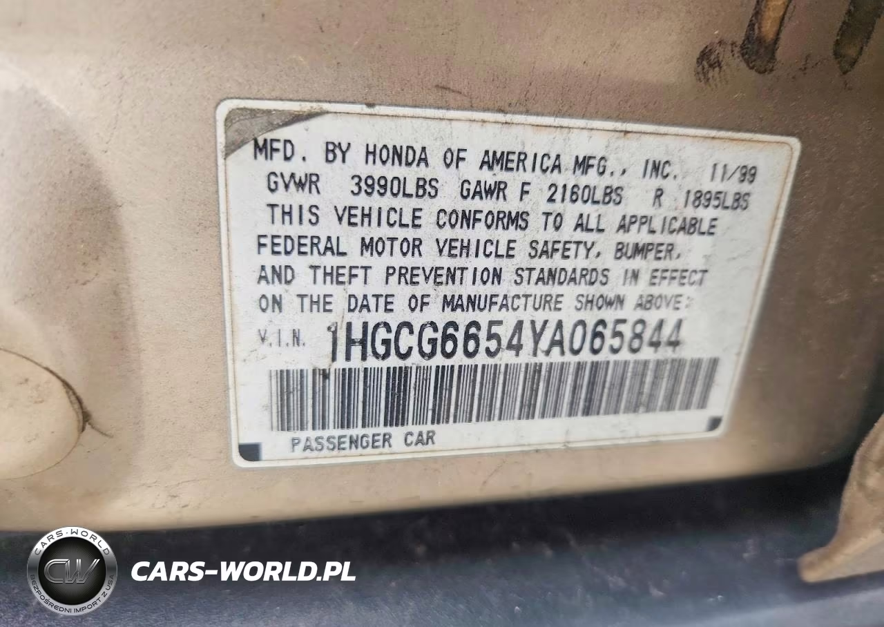 2000 Honda Accord Lx VIN:1HGCG6654YA065844 - 12