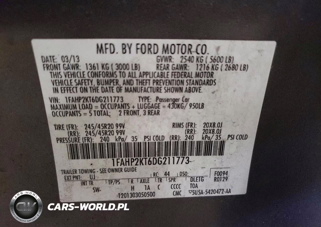2013 Ford Taurus Sho VIN:1FAHP2KT6DG211773 - 12