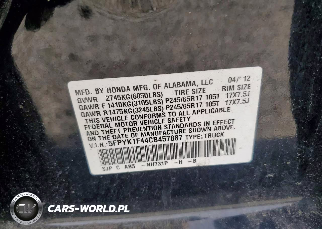 2012 Honda Ridgeline Rts VIN:5FPYK1F44CB457887 - 12