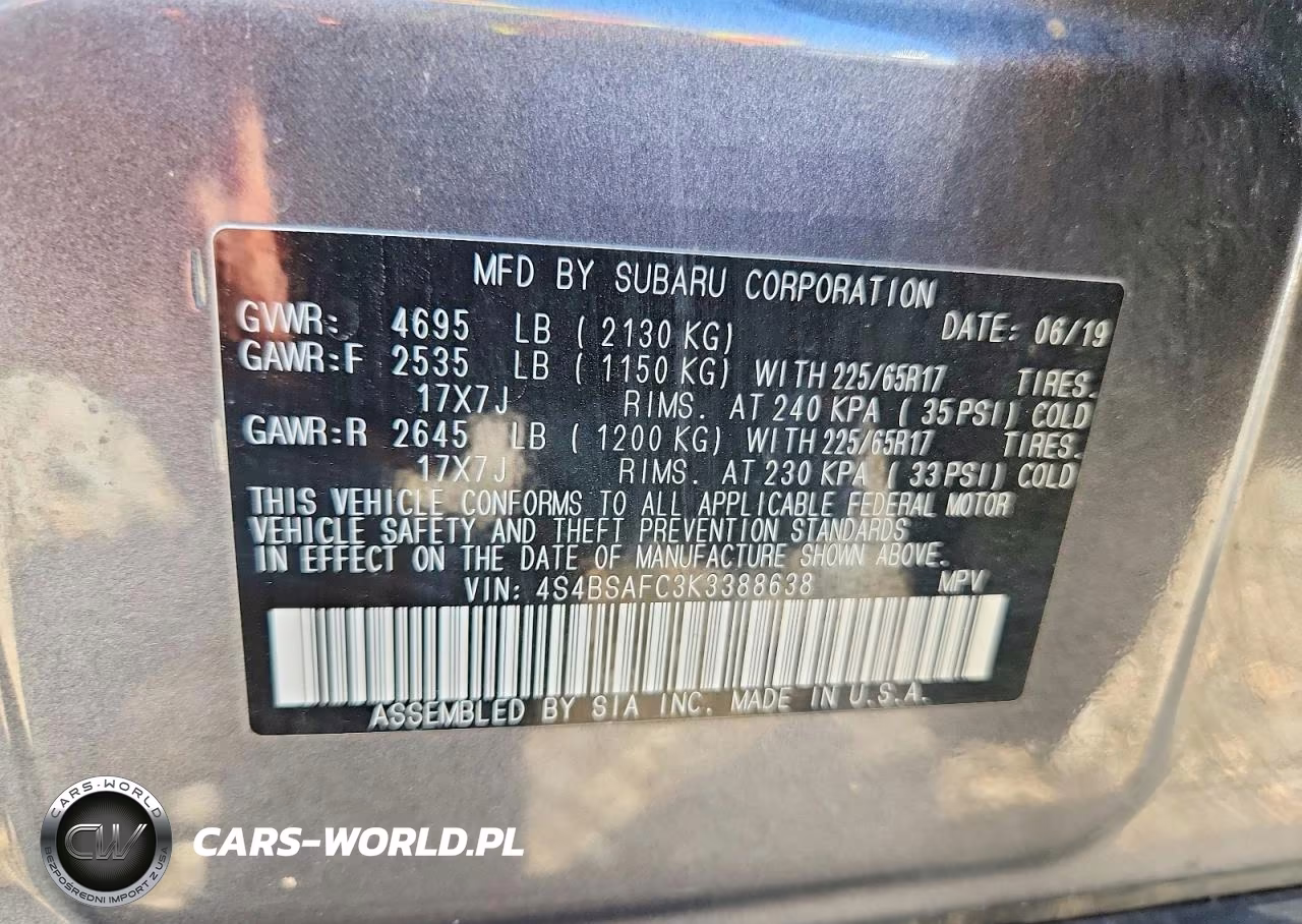 2019 Subaru Outback 2.5I Premium VIN:4S4BSAFC3K3388638 - 13