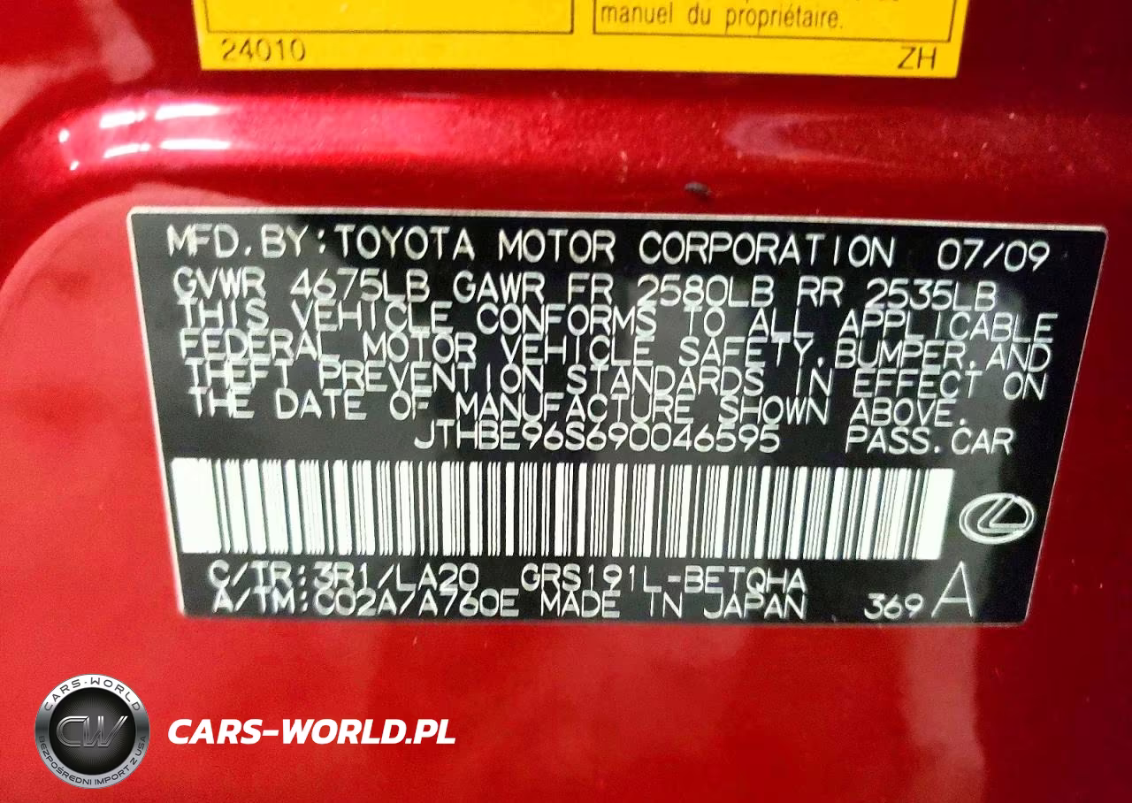 2009 Lexus Gs 350 VIN:JTHBE96S690046595 - 12