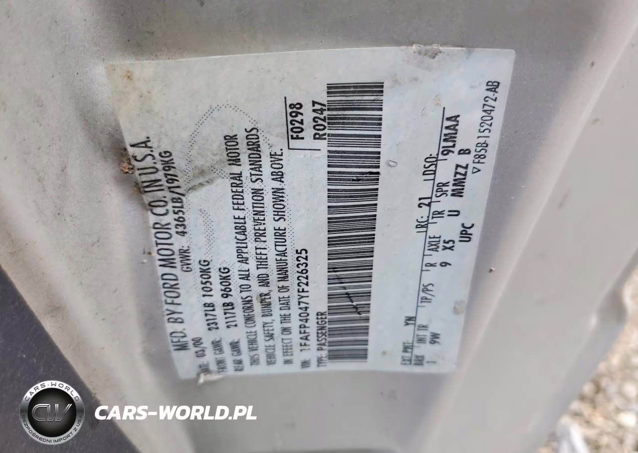 2001 Ford Mustang VIN:1FAFP4047YF226325 - 12