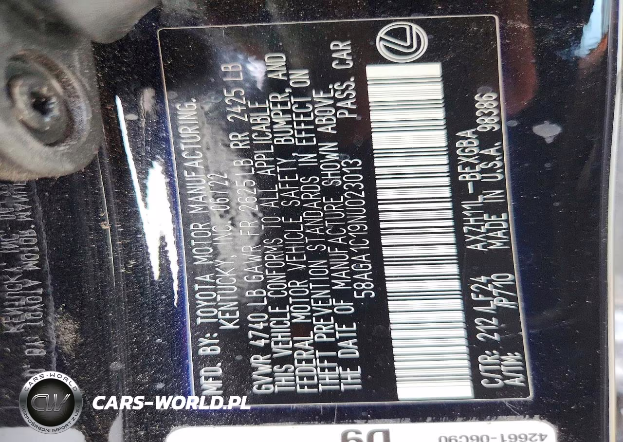 2022 Lexus Es 300H F Sport VIN:58AGA1C19NU023013 - 12