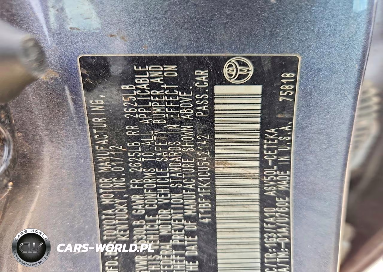 2012 Toyota Camry L VIN:4T1BF1FK1CU542142 - 12