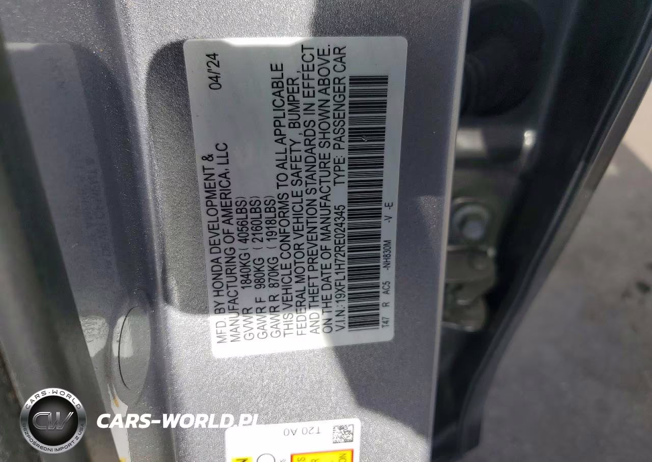 2024 Honda Civic Exl VIN:19XFL1H72RE024345 - 12