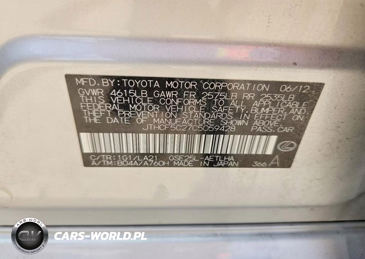 2012 Lexus Is 250 Base VIN:JTHCF5C27C5059428 - 12