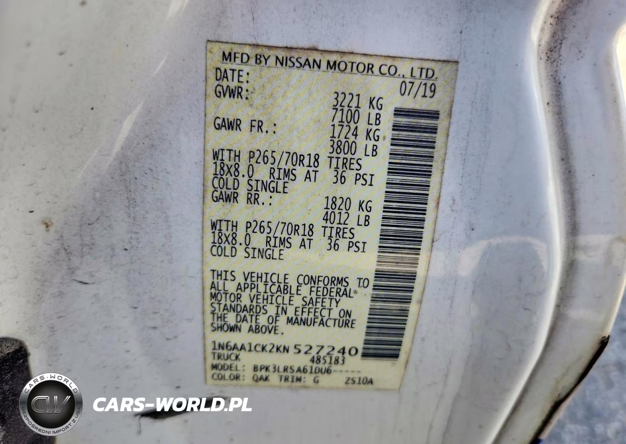 2019 Nissan Titan S VIN:1N6AA1CK2KN527240 - 12