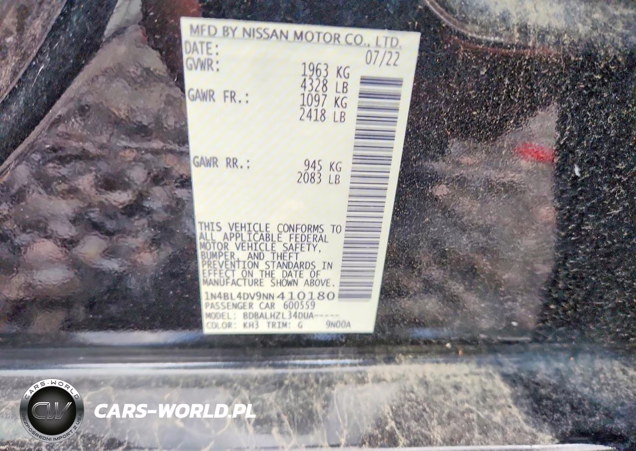 2022 Nissan Altima Sv VIN:1N4BL4DV9NN410180 - 12