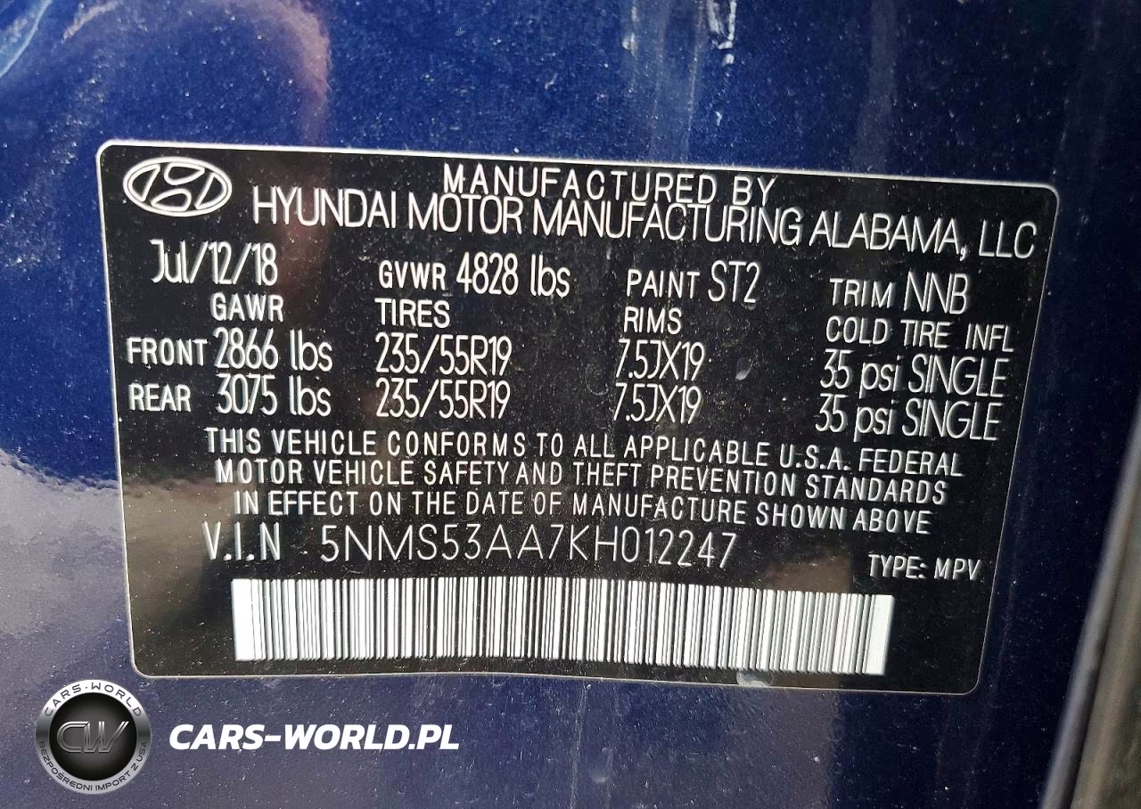2019 Hyundai Santa Fe Limited 2.0T VIN:5NMS53AA7KH012247 - 13