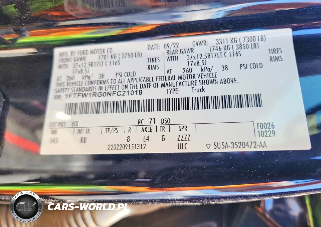 2022 Ford F150 Raptor VIN:1FTFW1RG0NFC21018 - 12
