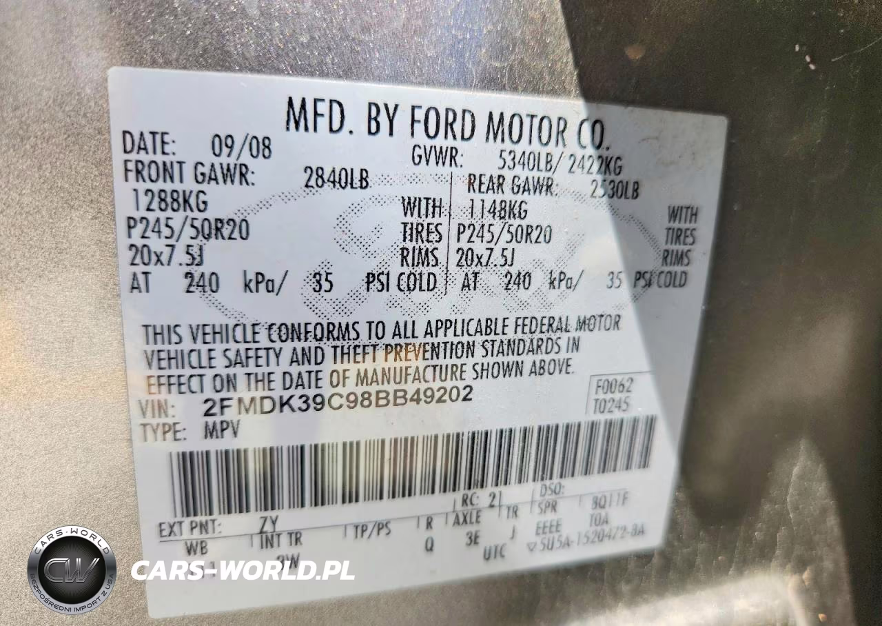 2008 Ford Edge VIN:2FMDK39C98BB49202 - 13