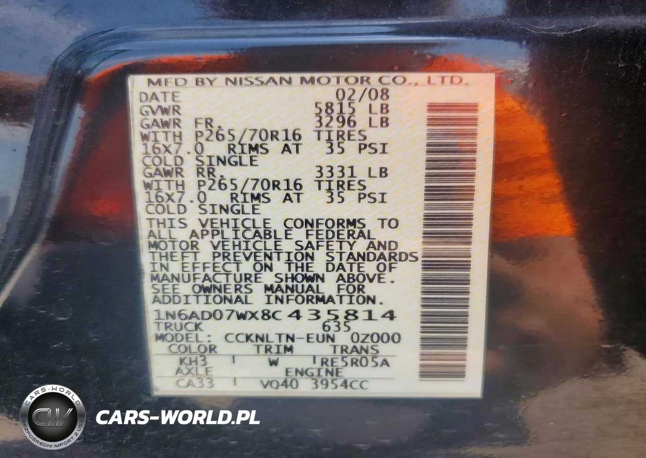 2008 Nissan Frontier Se V6 VIN:1N6AD07WX8C435814 - 12
