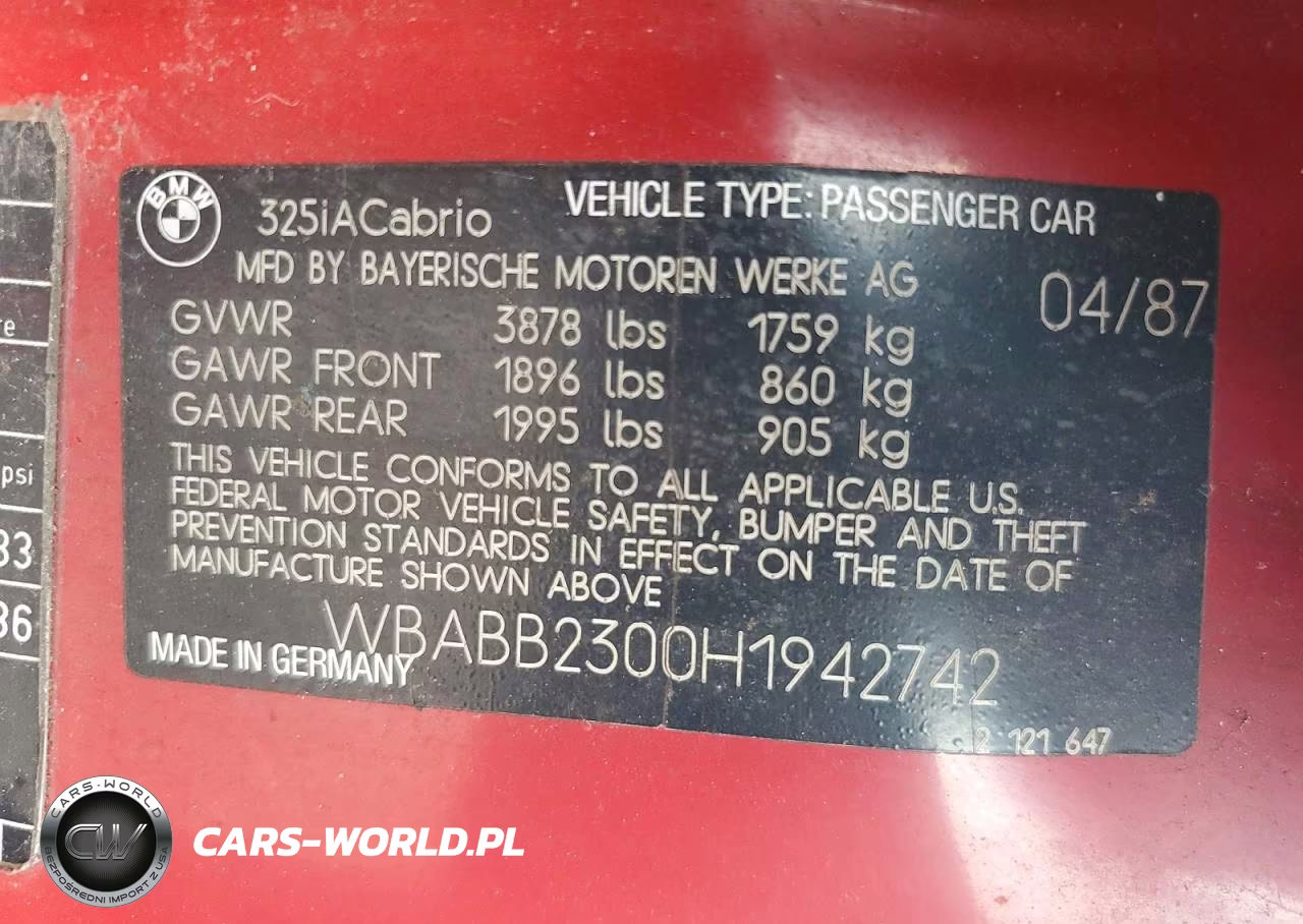 1987 BMW 325 I Automatic VIN:WBABB2300H1942742 - 13