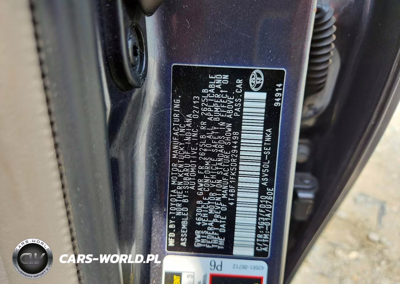 2013 Toyota Camry Le VIN:4T4BF1FK5DR294498 - 12