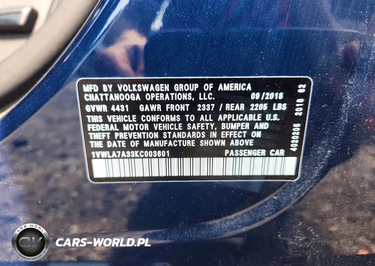 2019 Volkswagen Passat Wolfsburg VIN:1VWLA7A33KC003601 - 12