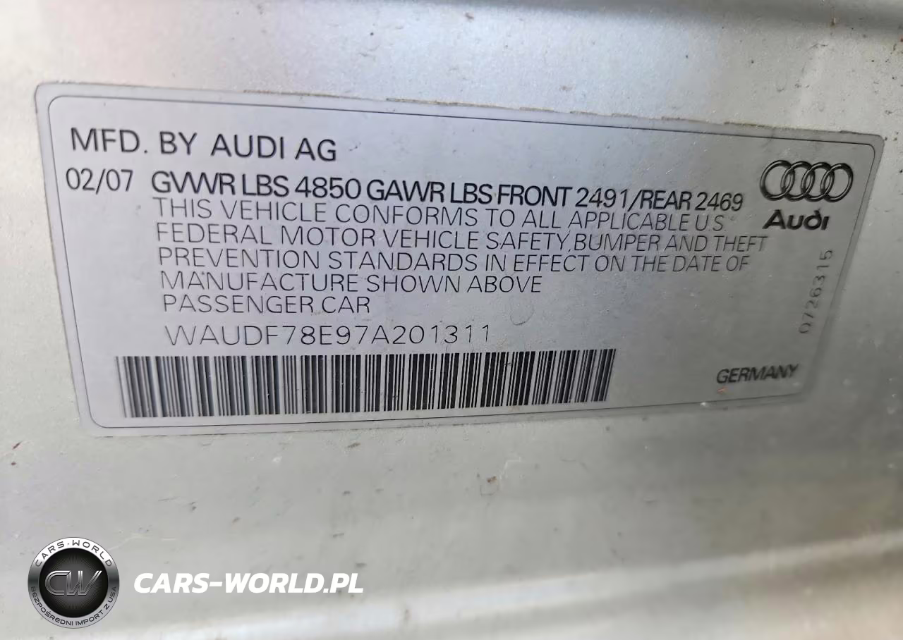 2007 Audi A4 2.0T Quattro VIN:WAUDF78E97A201311 - 12
