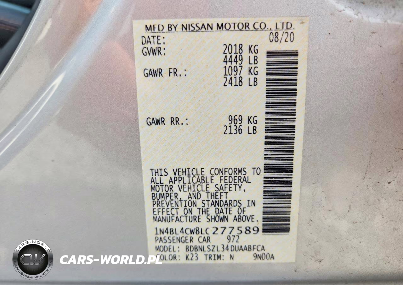 2020 Nissan Altima Sr VIN:1N4BL4CW8LC277589 - 12