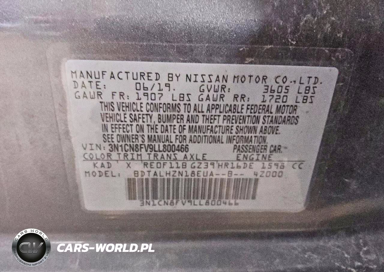 2020 Nissan Versa Sr VIN:3N1CN8FV9LL800466 - 12