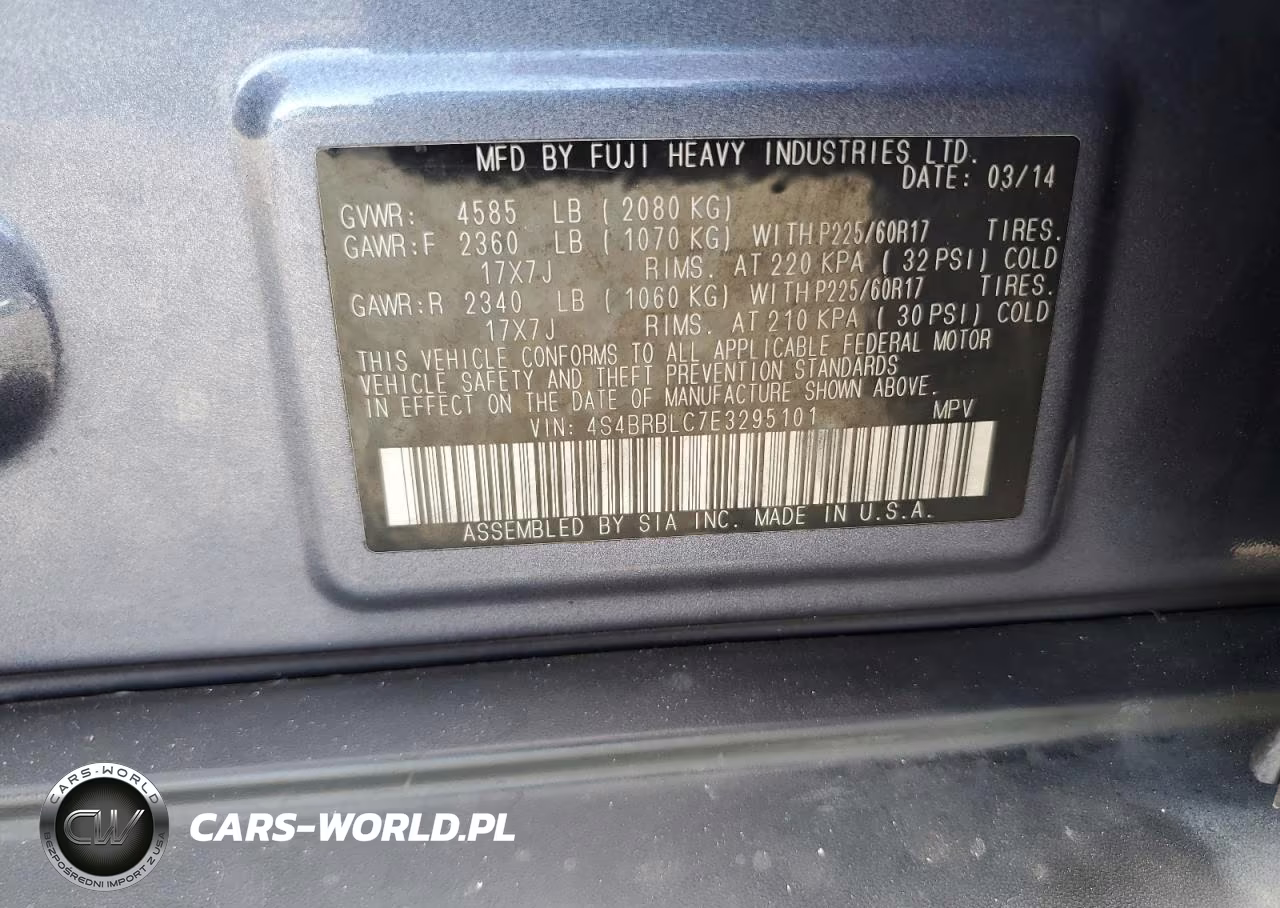 2014 Subaru Outback 2.5I Limited VIN:4S4BRBLC7E3295101 - 13