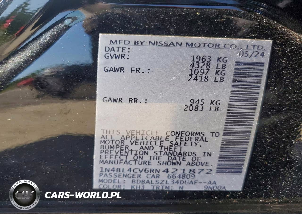 2024 Nissan Altima Sr VIN:1N4BL4CV6RN421872 - 12
