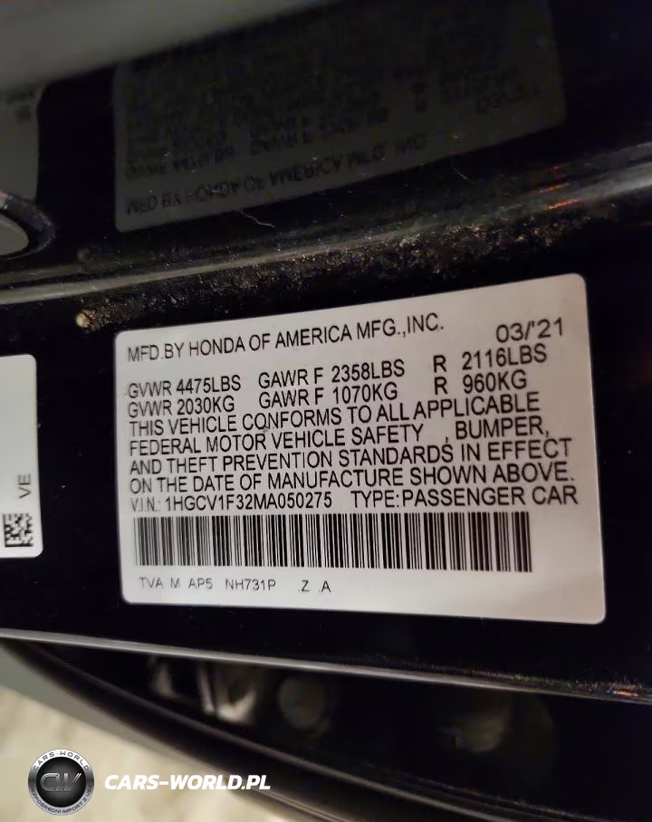 2021 Honda Accord Sport VIN:1HGCV1F32MA050275 - 12