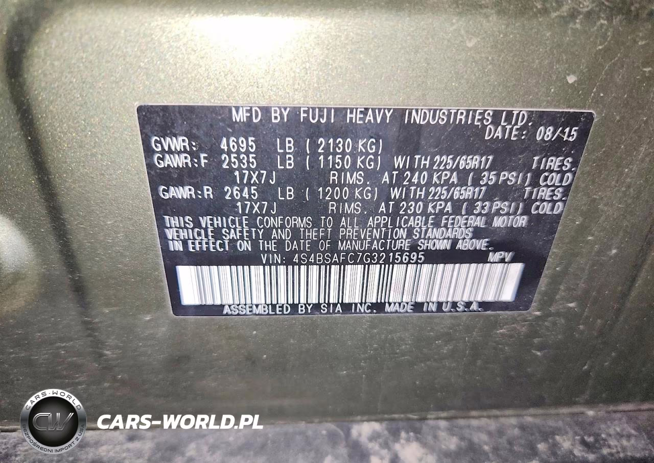2016 Subaru Outback 2.5I Premium VIN:4S4BSAFC7G3215695 - 14