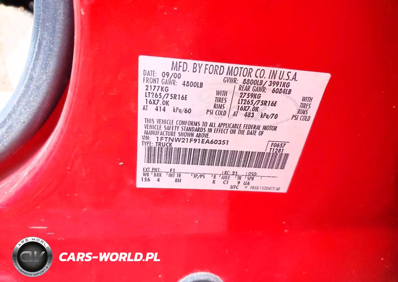 2001 Ford F250 Super Duty VIN:1FTNW21F91EA60351 - 13