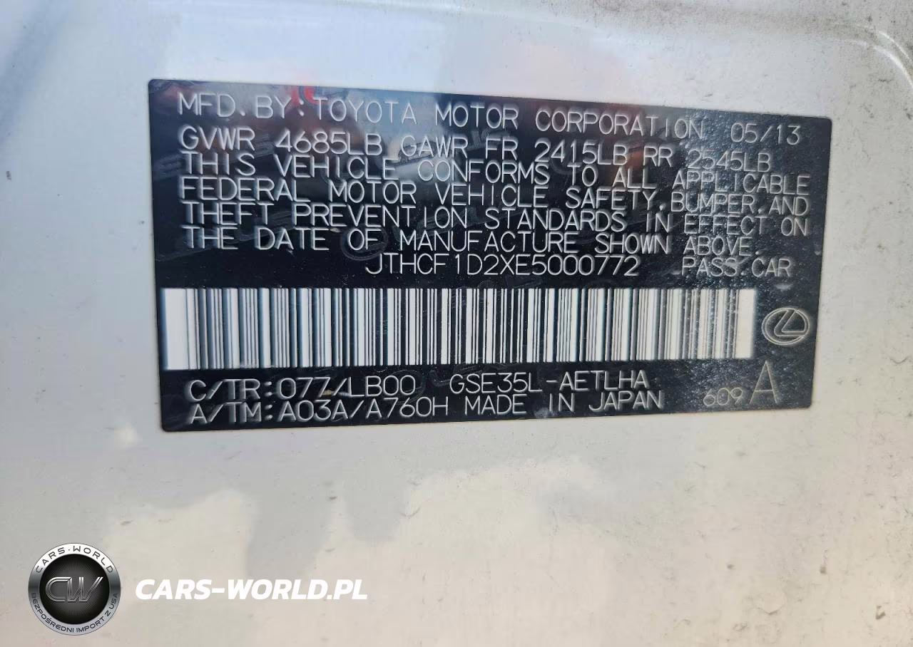 2014 Lexus Is 250 VIN:JTHCF1D2XE5000772 - 12