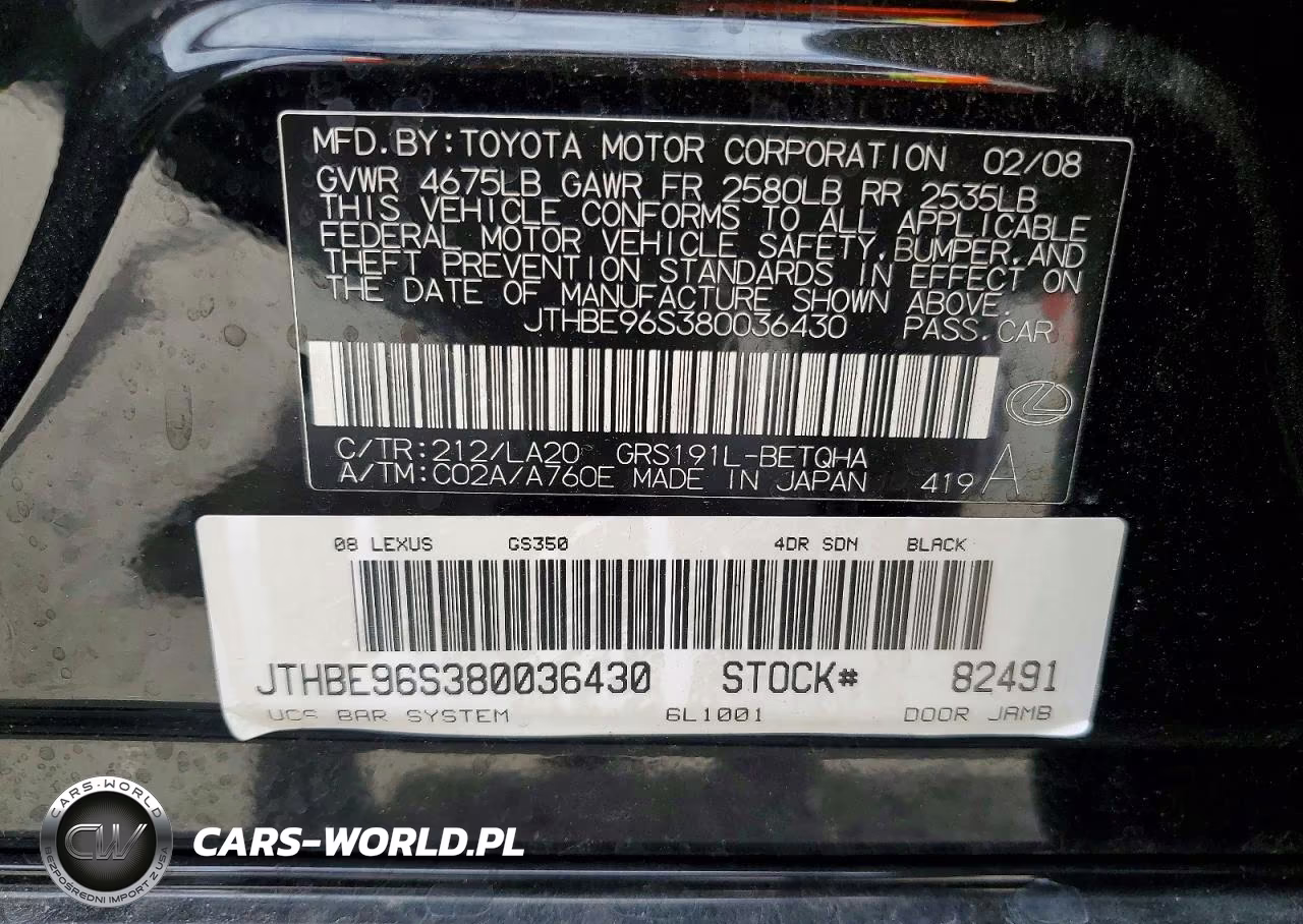 2008 Lexus Gs 350 VIN:JTHBE96S380036430 - 12