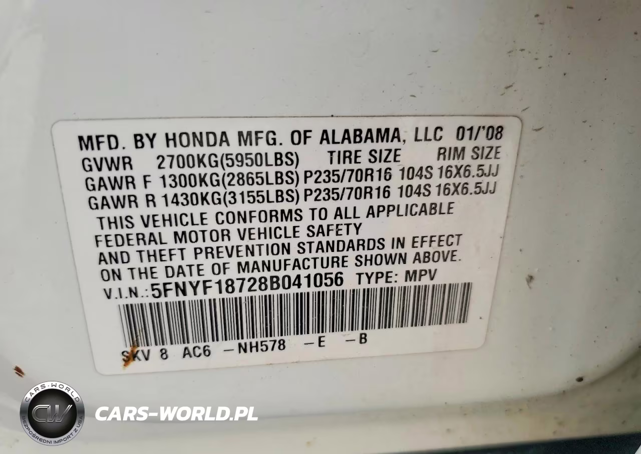 2008 Honda Pilot Exl VIN:5FNYF18728B041056 - 13