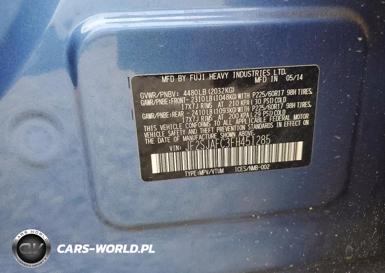 2015 Subaru Forester 2.5I Premium VIN:JF2SJAFC3FH451285 - 12