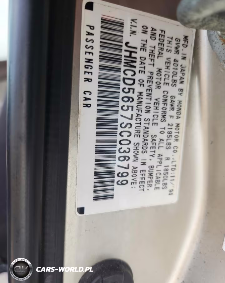 1995 Honda Accord Ex VIN:JHMCD5657SC036799 - 12
