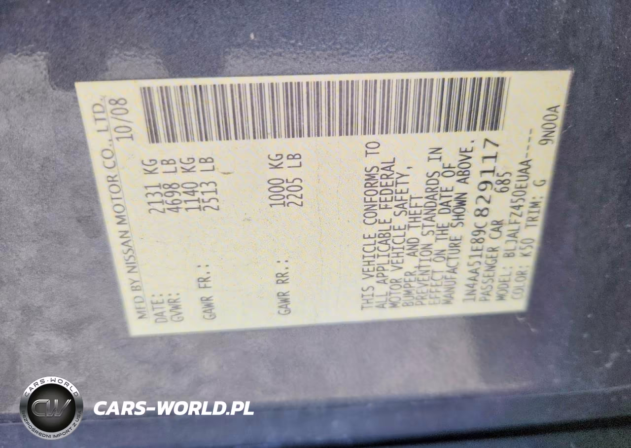 2009 Nissan Maxima 3.5 S VIN:1N4AA51E89C829117 - 12