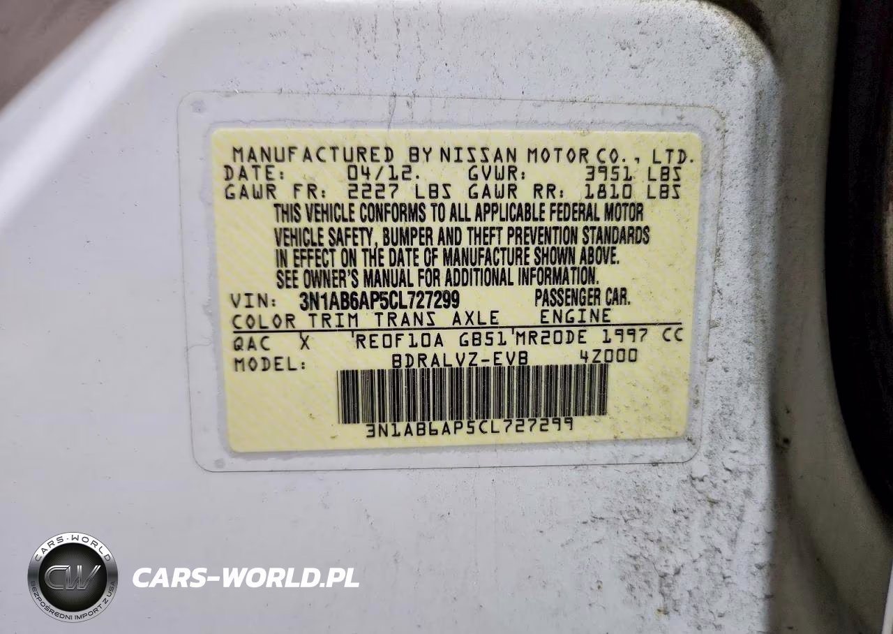 2012 Nissan Sentra 2.0 VIN:3N1AB6AP5CL727299 - 12