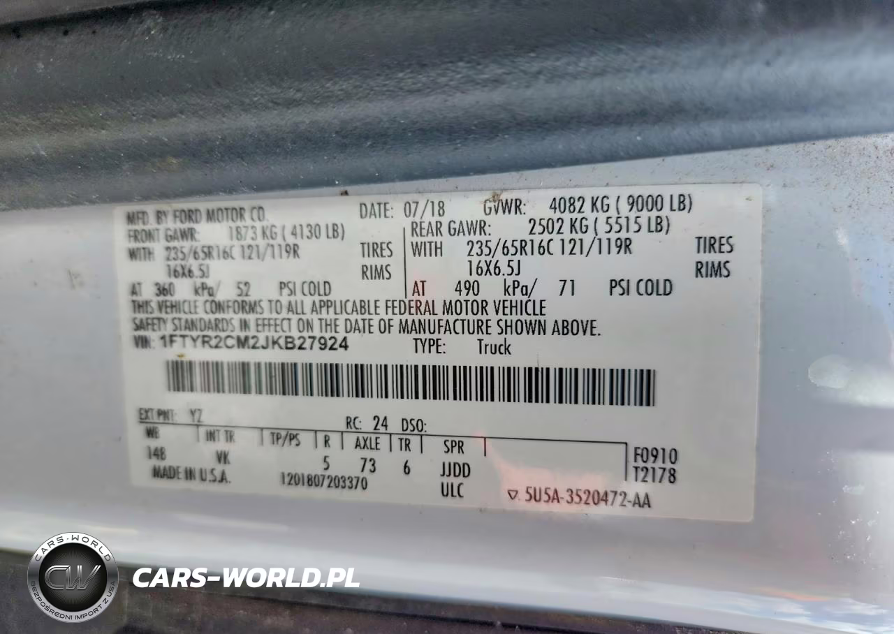 2018 Ford Transit T-250 VIN:1FTYR2CM2JKB27924 - 13