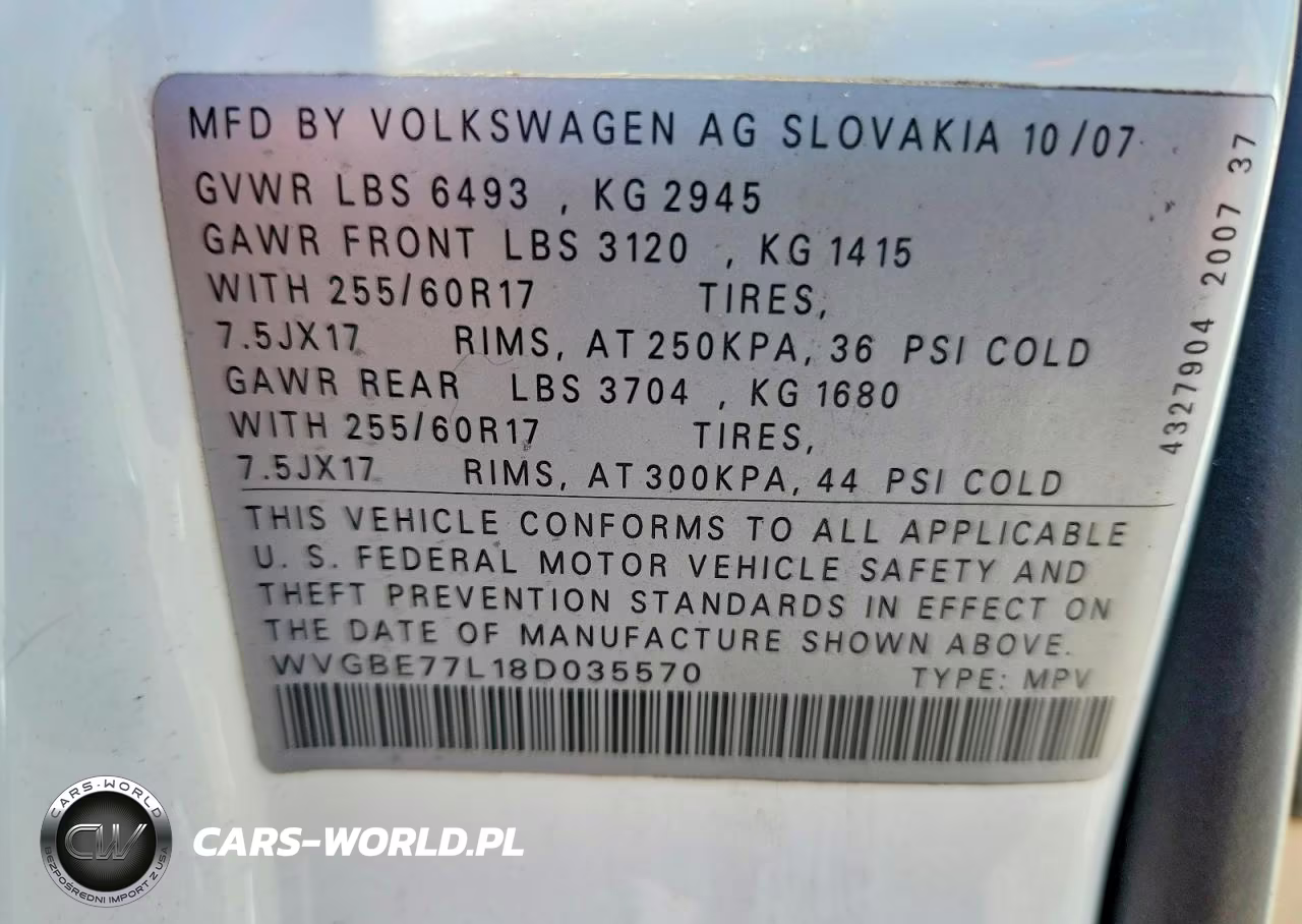 2008 Volkswagen Touareg 2 V6 VIN:WVGBE77L18D035570 - 13