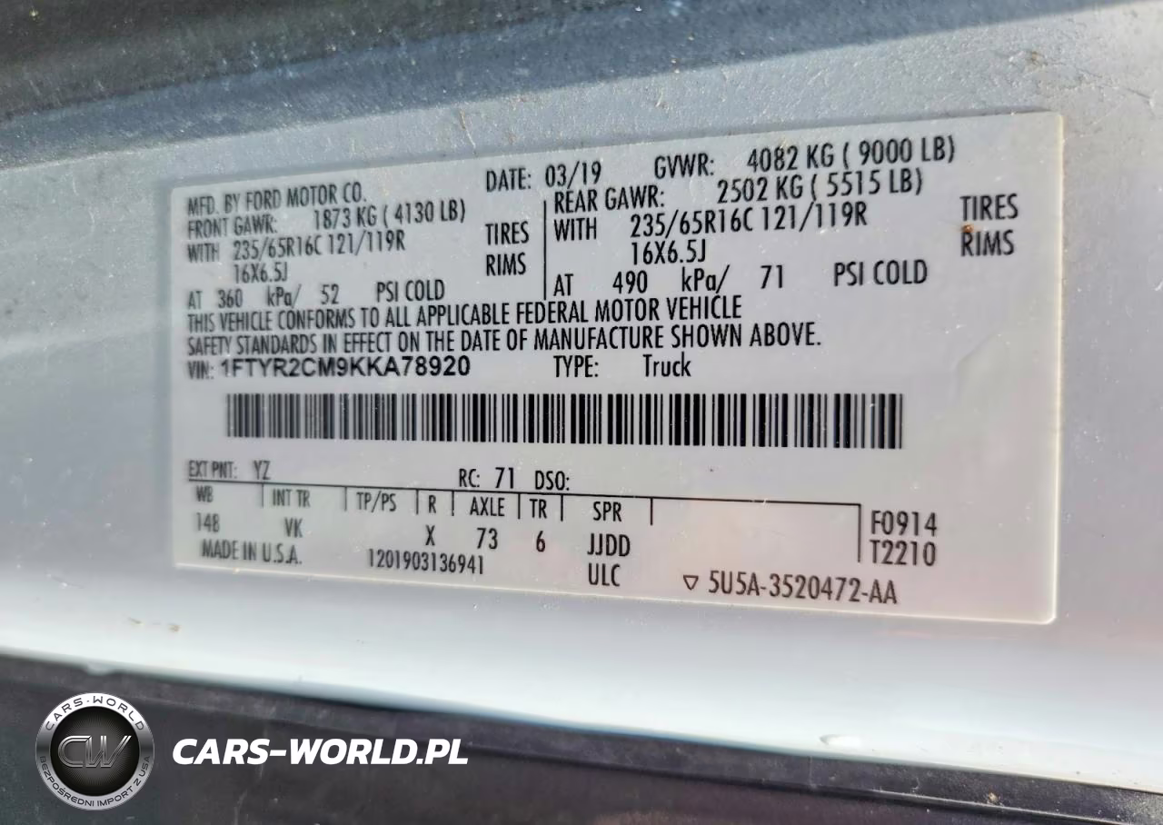 2019 Ford Transit T-250 VIN:1FTYR2CM9KKA78920 - 13