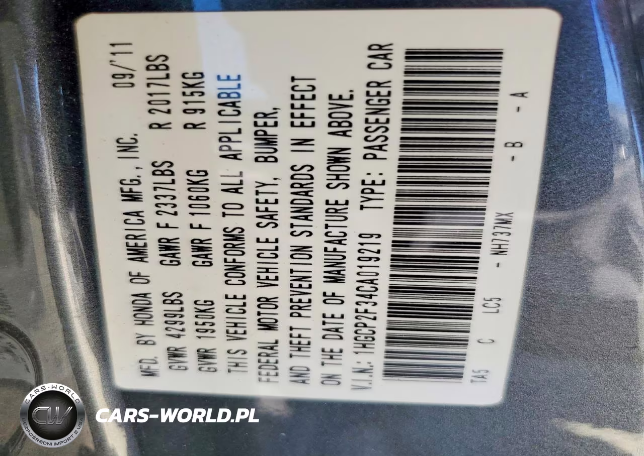 2012 Honda Accord Lx VIN:1HGCP2F34CA019219 - 12