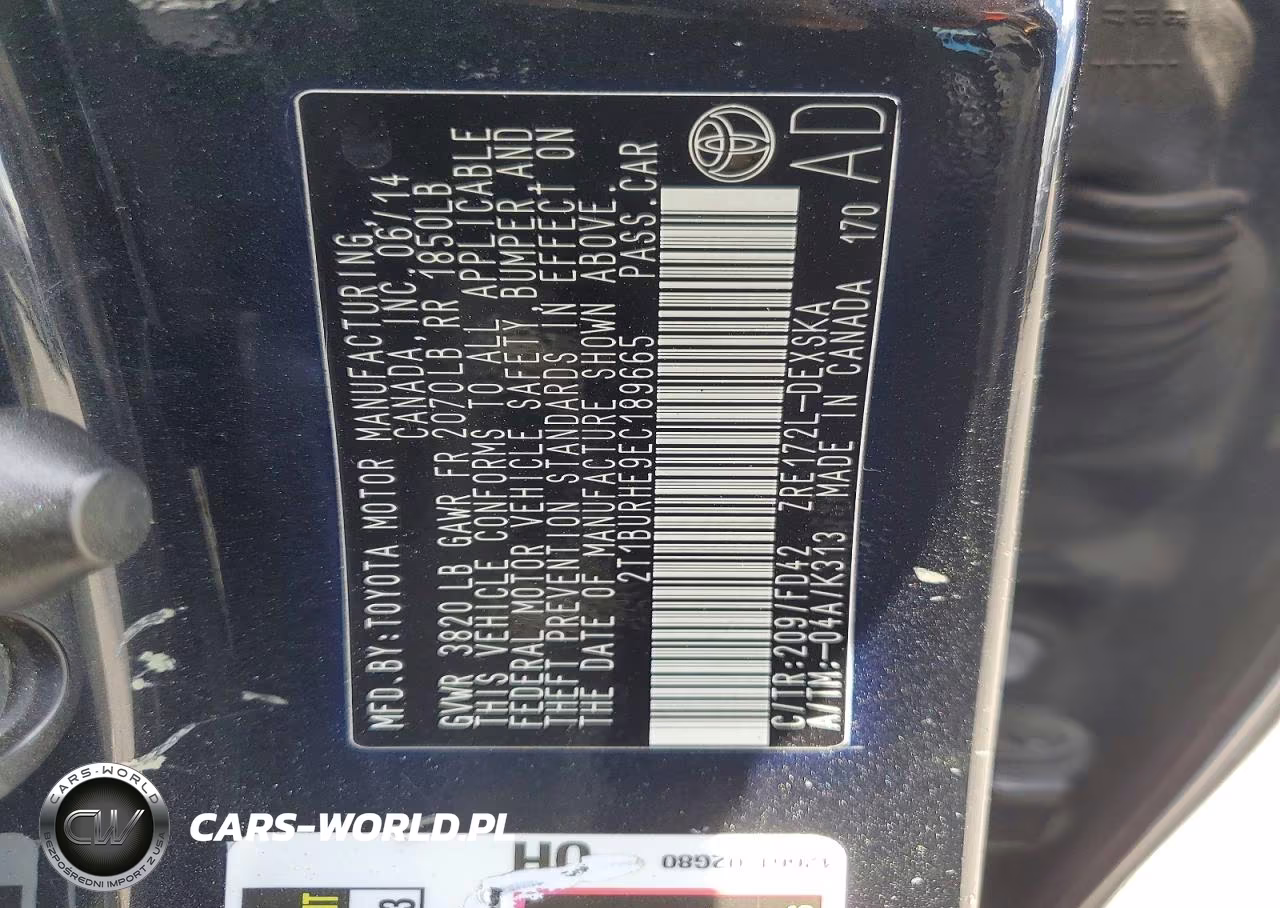 2014 Toyota Corolla S Plus VIN:2T1BURHE9EC189665 - 13