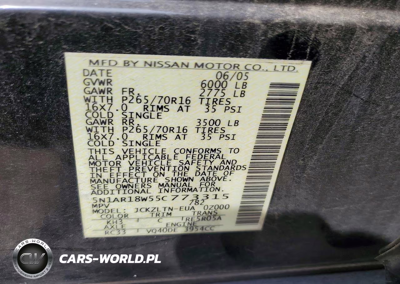 2005 Nissan Pathfinder Xe VIN:5N1AR18W55C773315 - 13