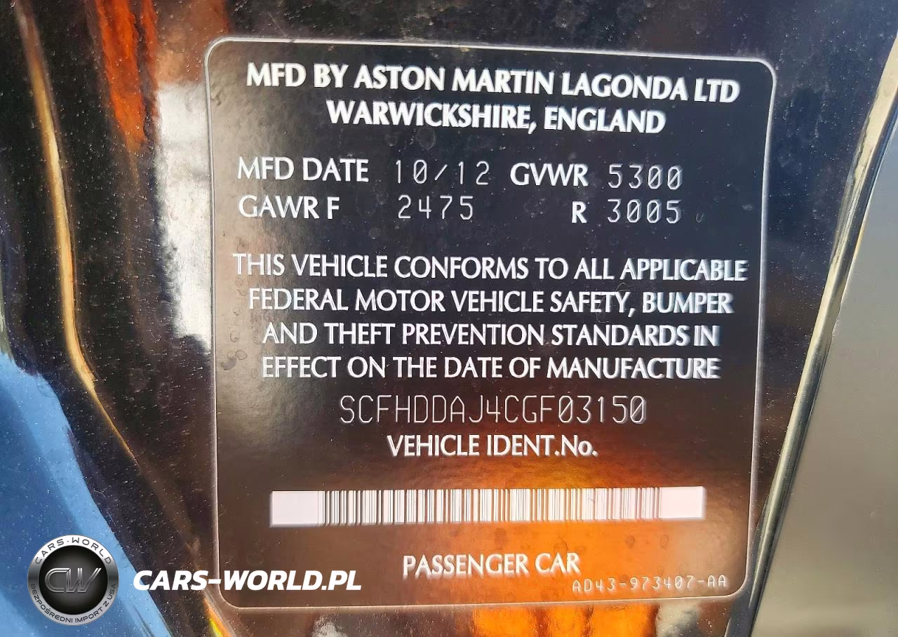 2012 Aston Martin Rapide VIN:SCFHDDAJ4CGF03150 - 12