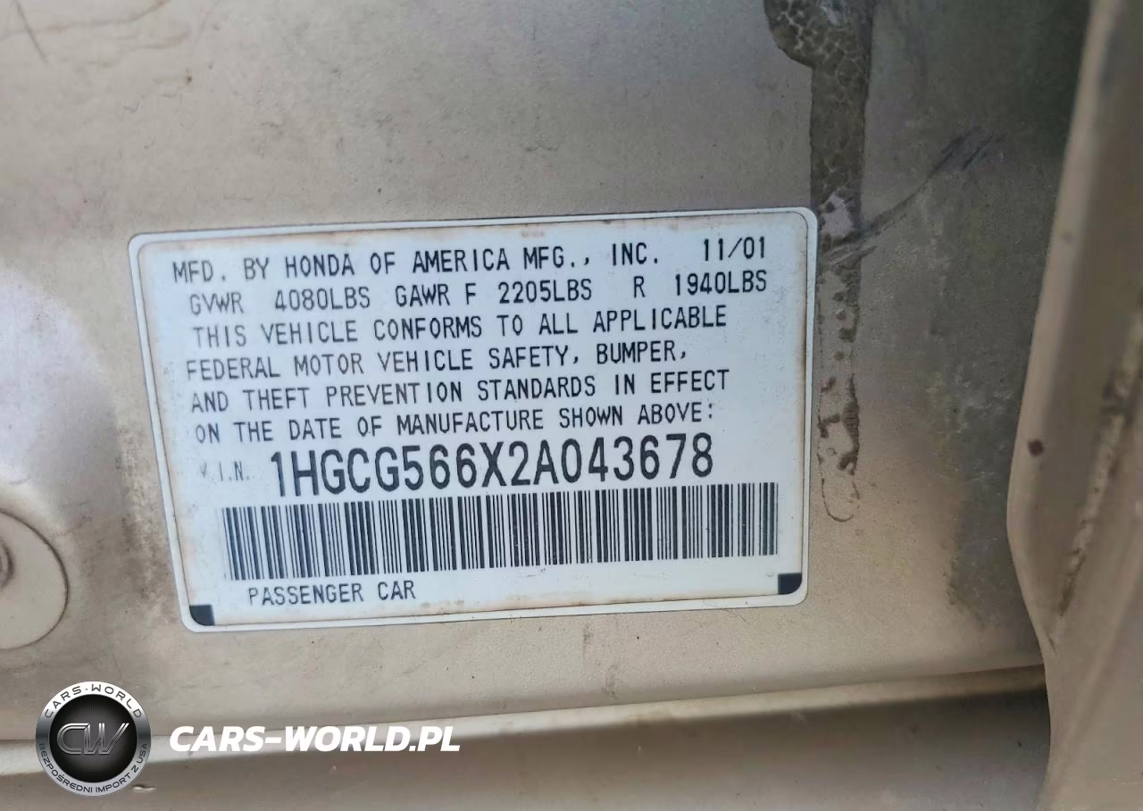 2002 Honda Accord Ex VIN:1HGCG566X2A043678 - 12