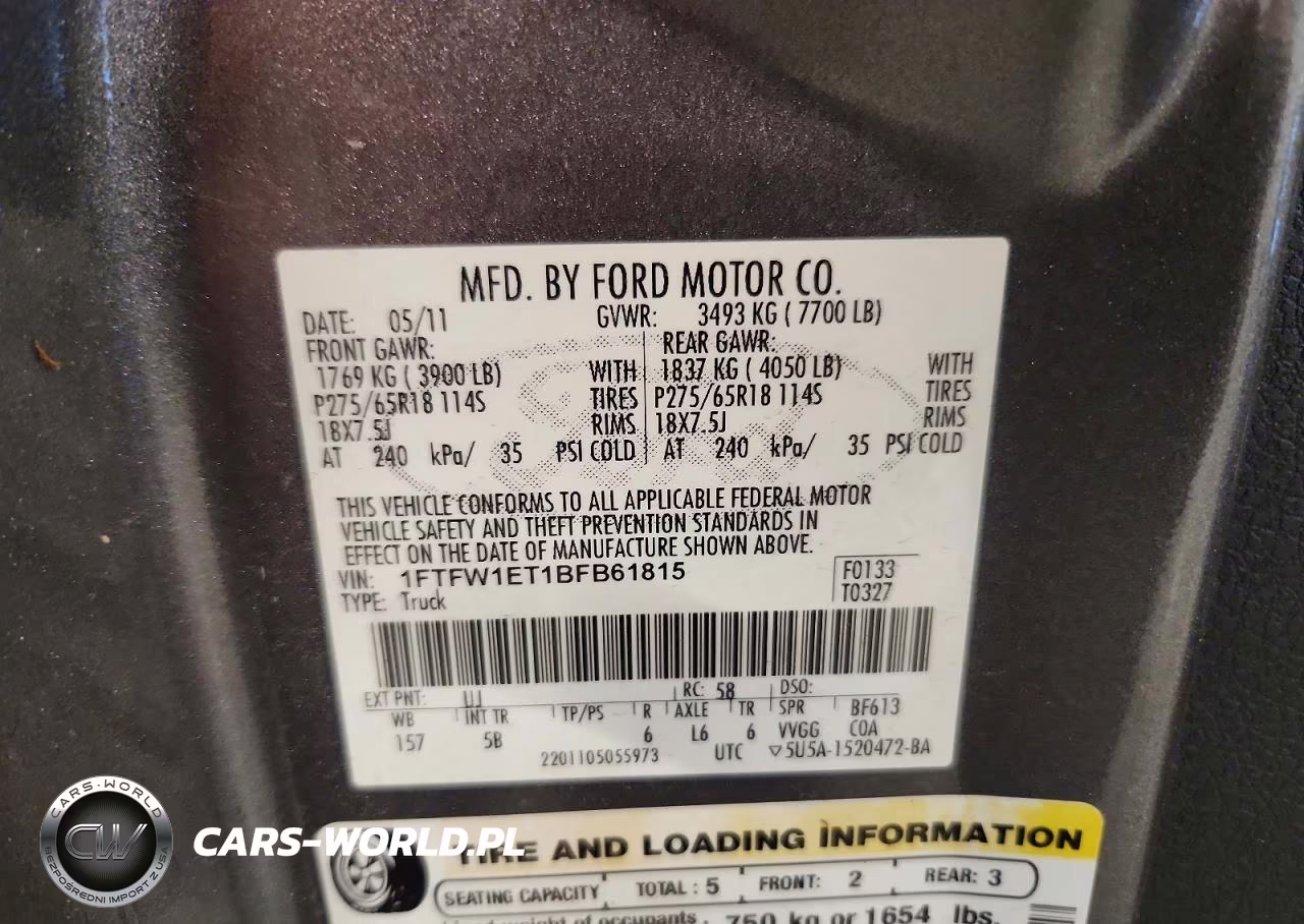 2011 Ford F150 Supercrew VIN:1FTFW1ET1BFB61815 - 12