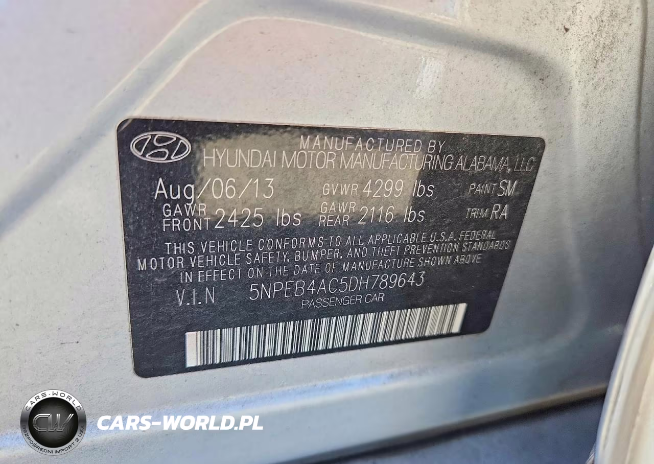 2013 Hyundai Sonata Gls VIN:5NPEB4AC5DH789643 - 13