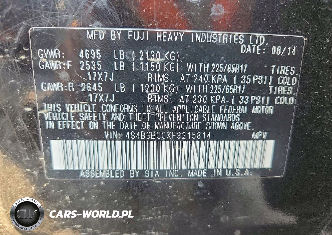 2015 Subaru Outback 2.5I Premium VIN:4S4BSBCCXF3215814 - 12