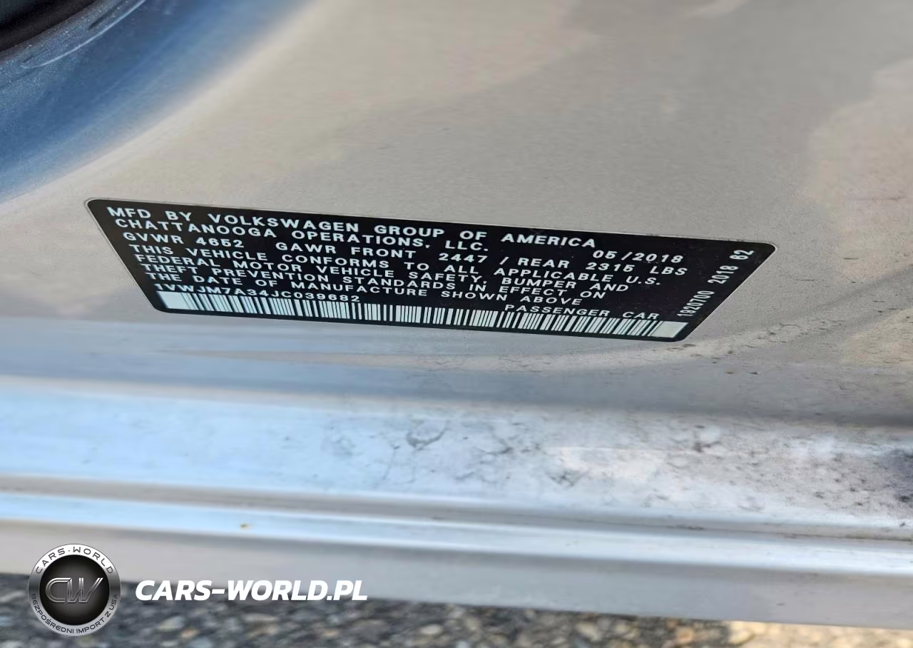 2018 Volkswagen Passat Gt VIN:1VWJM7A34JC039682 - 12
