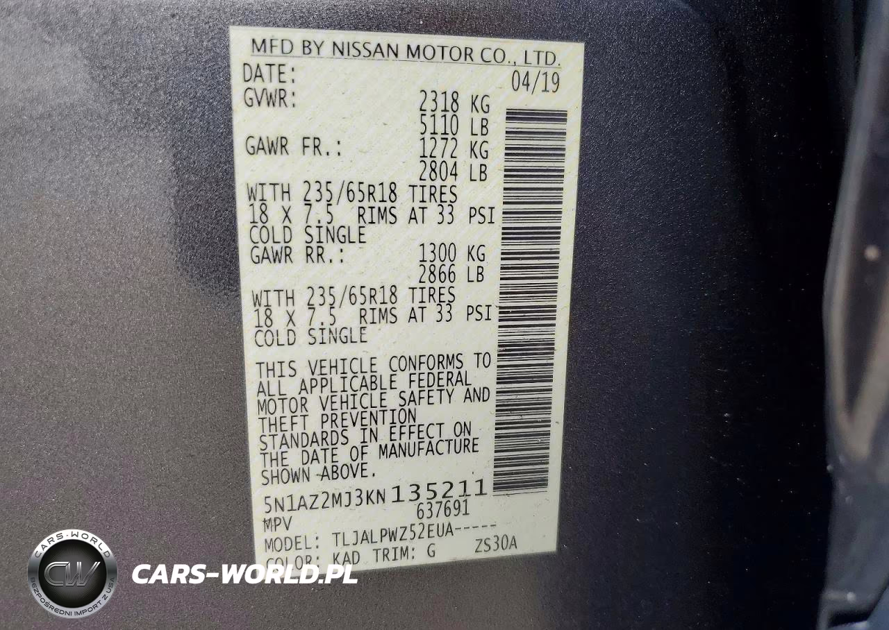 2019 Nissan Murano S VIN:5N1AZ2MJ3KN135211 - 13
