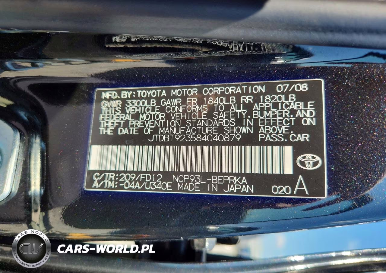 2008 Toyota Yaris Base VIN:JTDBT923584040879 - 12