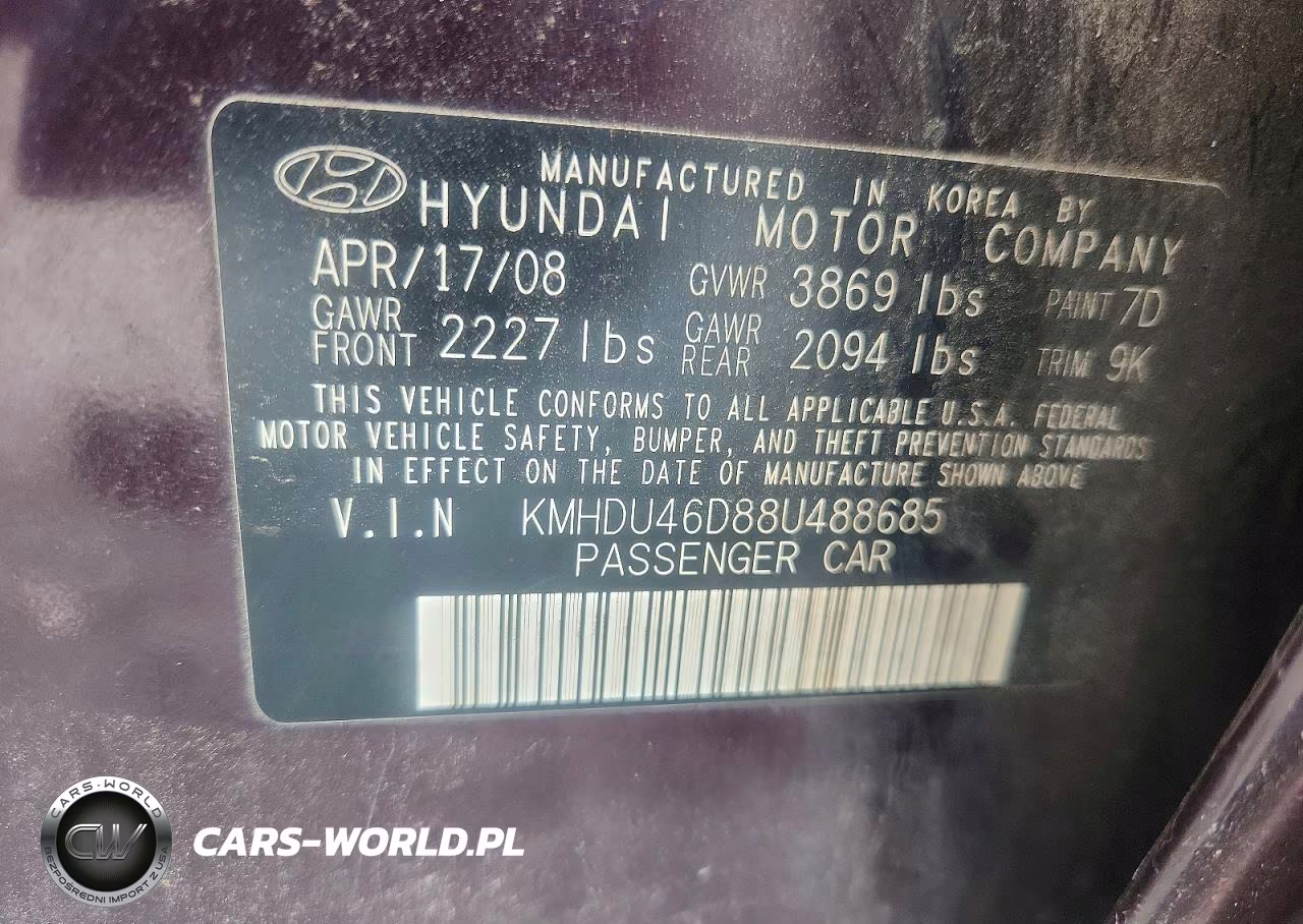 2008 Hyundai Elantra Gls VIN:KMHDU46D88U488685 - 12