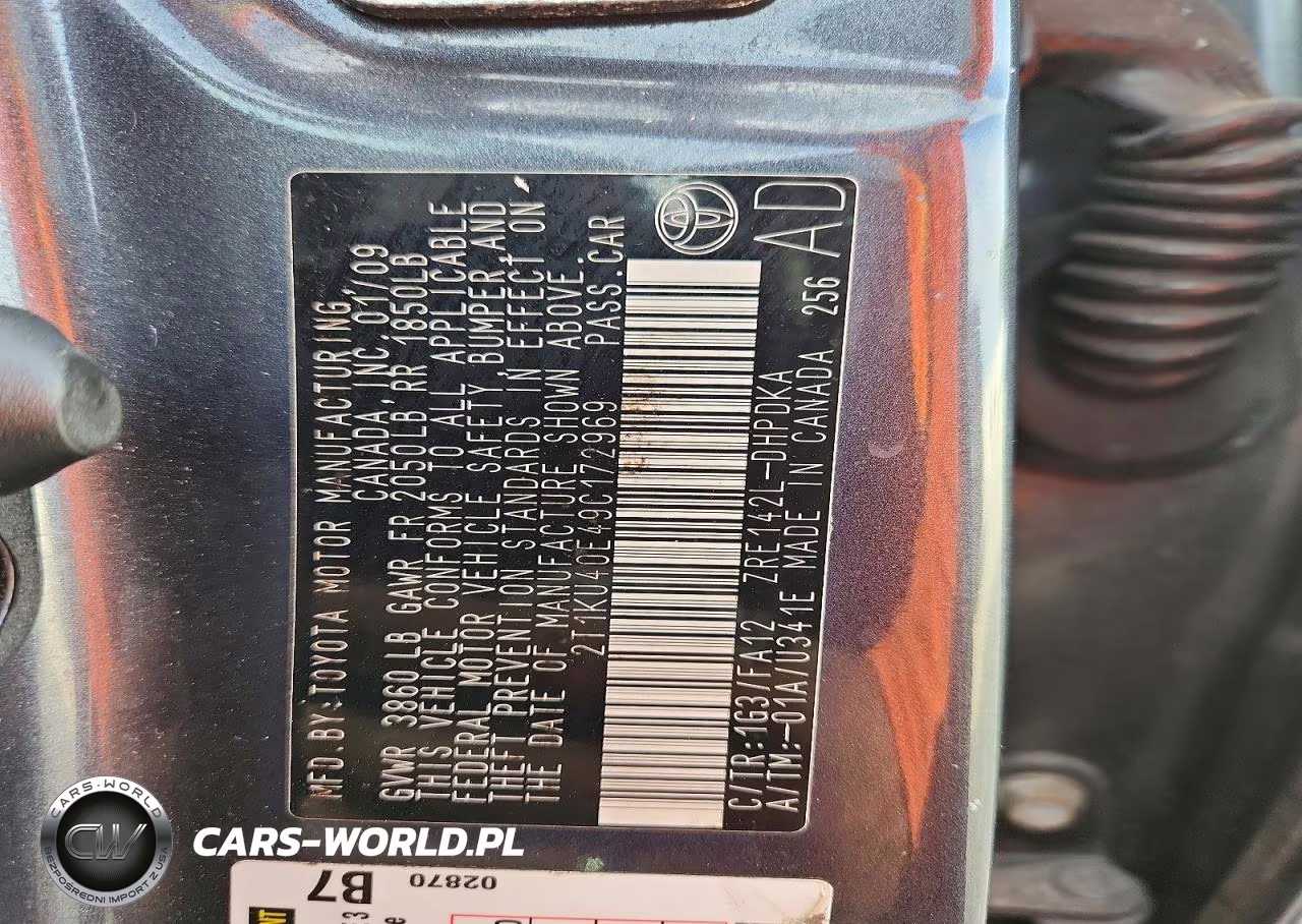 2009 Toyota Matrix Base VIN:2T1KU40E49C172969 - 12